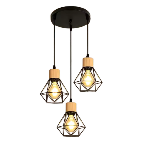 Lustre Vintage Cage Géométrique 3 Lumières