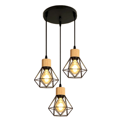 Lustre Vintage Cage Géométrique 3 Lumières