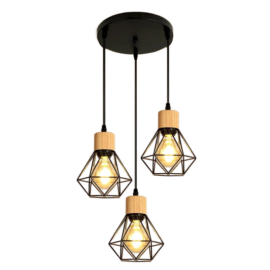 Lustre Vintage Cage Géométrique 3 Lumières