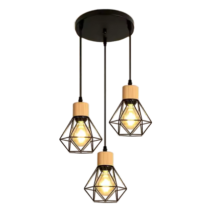 Lustre Vintage Cage Géométrique 3 Lumières