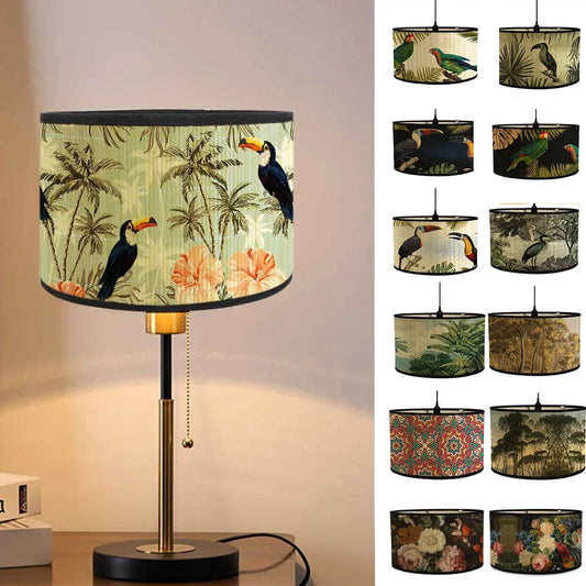 Abat-Jour Tambour Bambou Oiseaux Floraux
