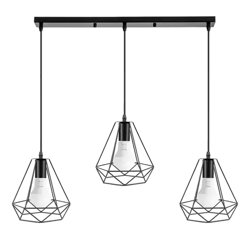 Suspension Industrielle Vintage 3 Lumières Cage Fer Noir