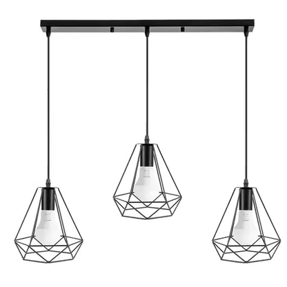 Suspension Industrielle Vintage 3 Lumières Cage Fer Noir
